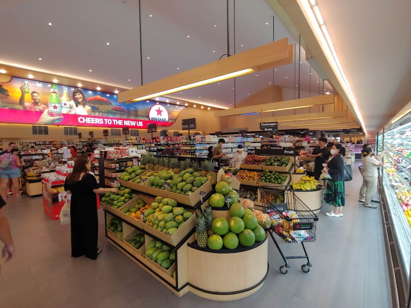 Shoppers browsing through the wide selection of goods at Bintang Supermarket in Seminyak