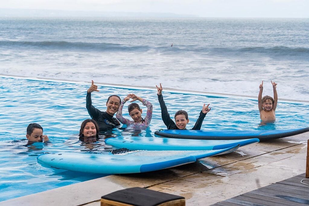 surf lessons for kids bali. kids surf program at finns bali