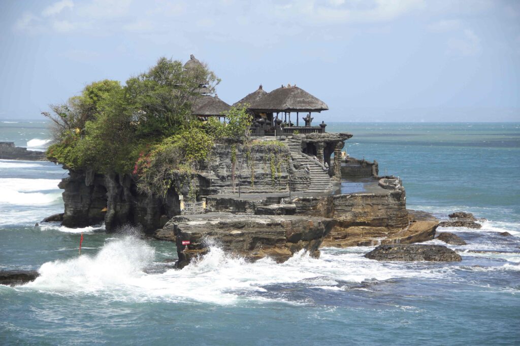 The Tanah Lot temple with strong waves. Indonesia